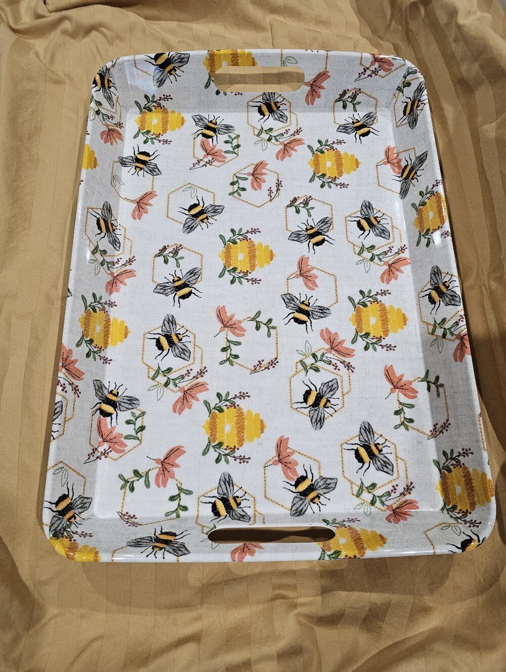 Bee & Honeycomb Serving Tray - Yellow, Black, Pink Floral